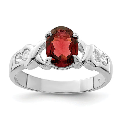 Sterlingsilber Rhodiniert Granat & Zirkonia Ring