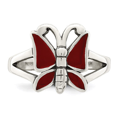 Sterlingsilber Antikisiert Rot Emailliert Schmetterling Zehenring