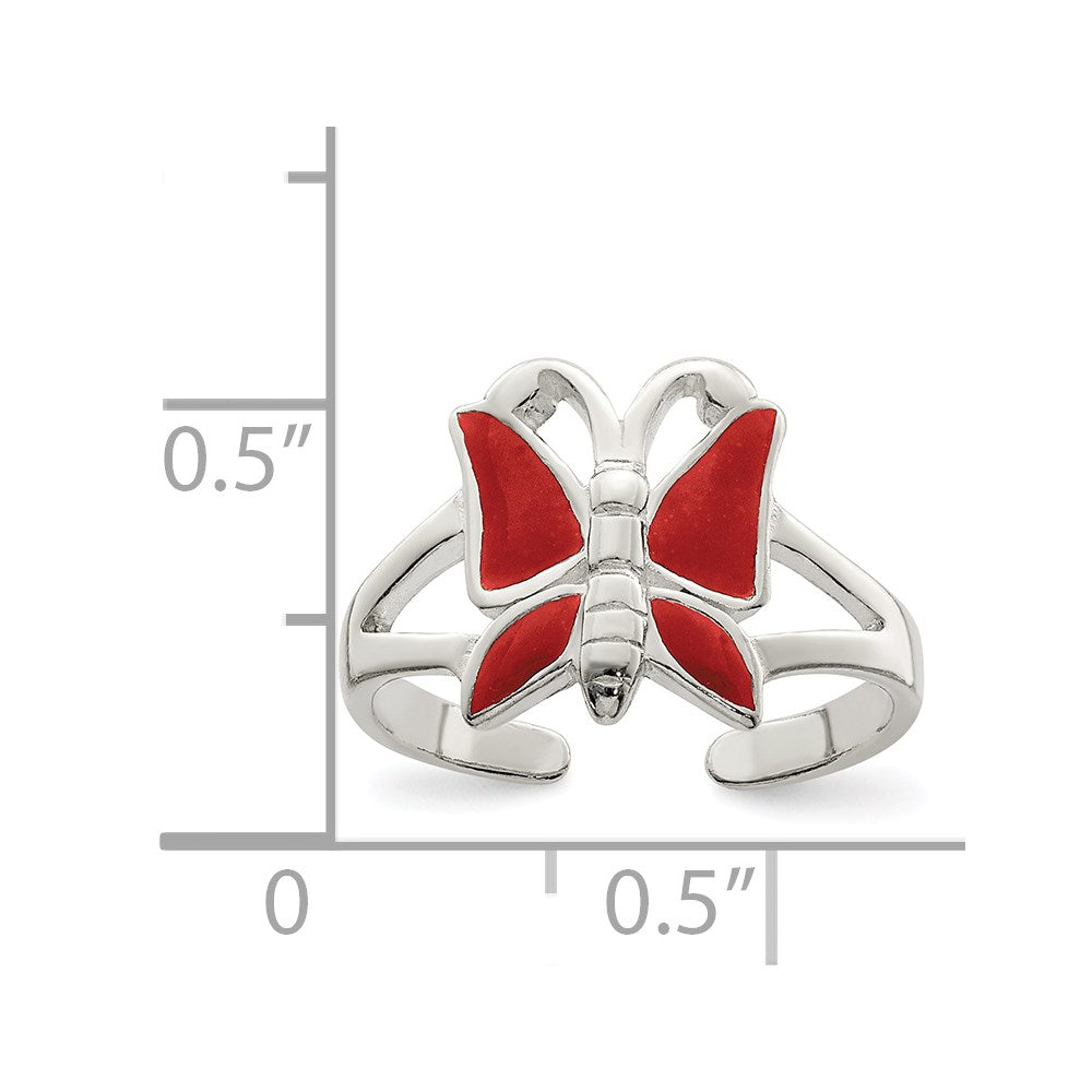 Sterlingsilber Antikisiert Rot Emailliert Schmetterling Zehenring