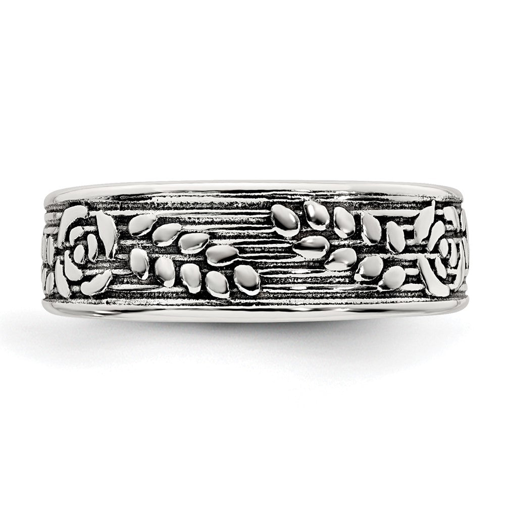 Sterlingsilber Poliert und Antikisiert Rose und Blatt Muster Zehenring