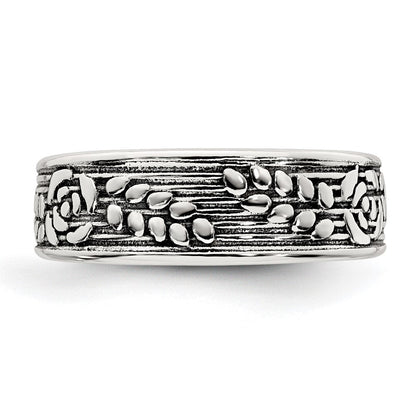 Sterlingsilber Poliert und Antikisiert Rose und Blatt Muster Zehenring