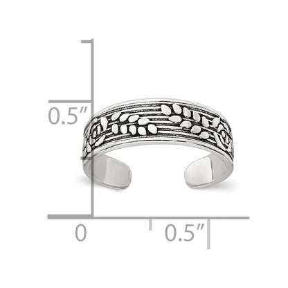 Sterlingsilber Poliert und Antikisiert Rose und Blatt Muster Zehenring