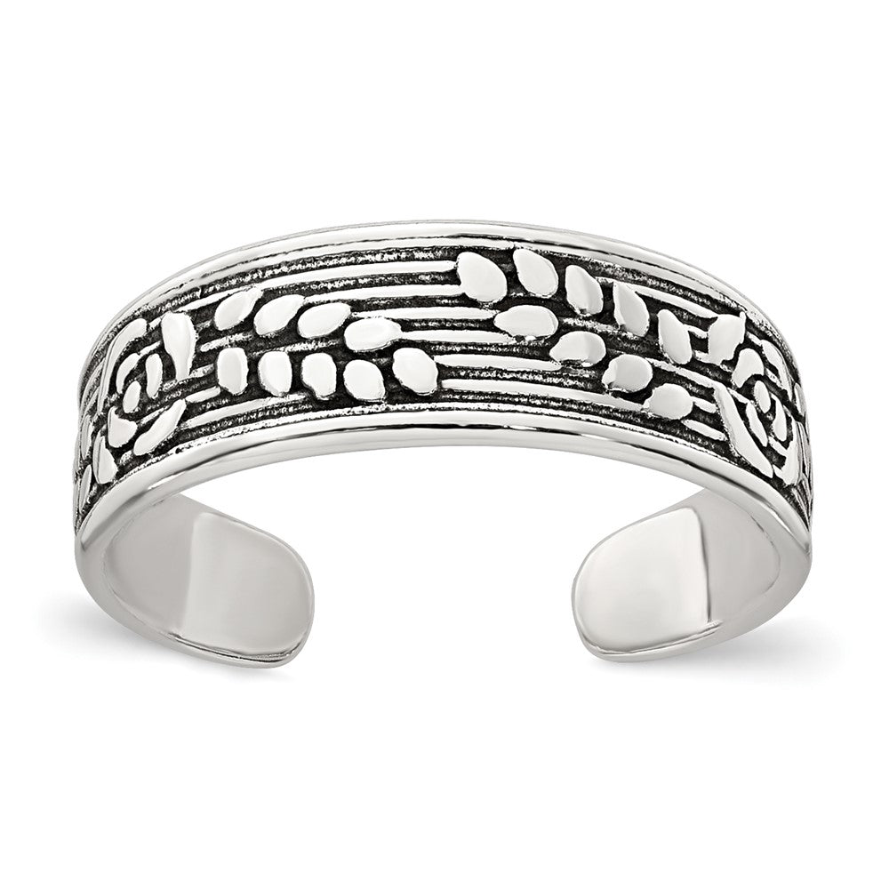 Sterlingsilber Poliert und Antikisiert Rose und Blatt Muster Zehenring