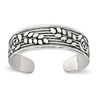 Sterlingsilber Poliert und Antikisiert Rose und Blatt Muster Zehenring