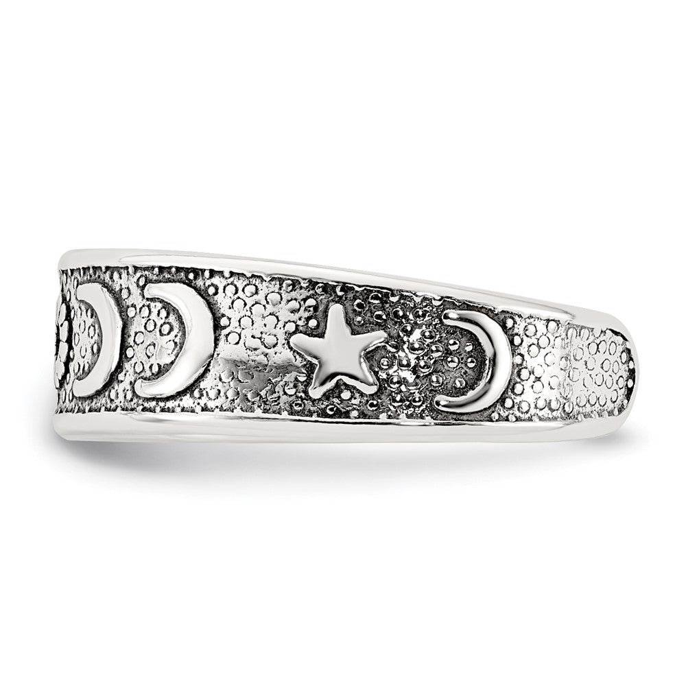 Sterlingsilber Poliert und Antikisiert Mond und Stern Zehenring