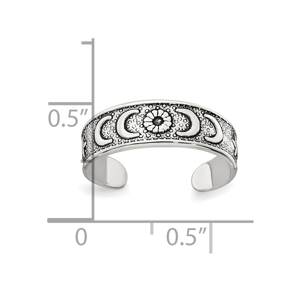 Sterlingsilber Poliert und Antikisiert Mond und Stern Zehenring