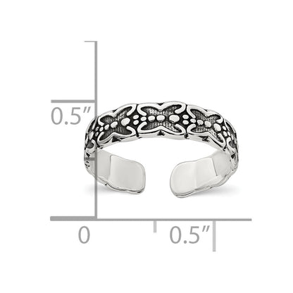 Sterlingsilber Poliert und Antikisiert Schmetterling Zehenring