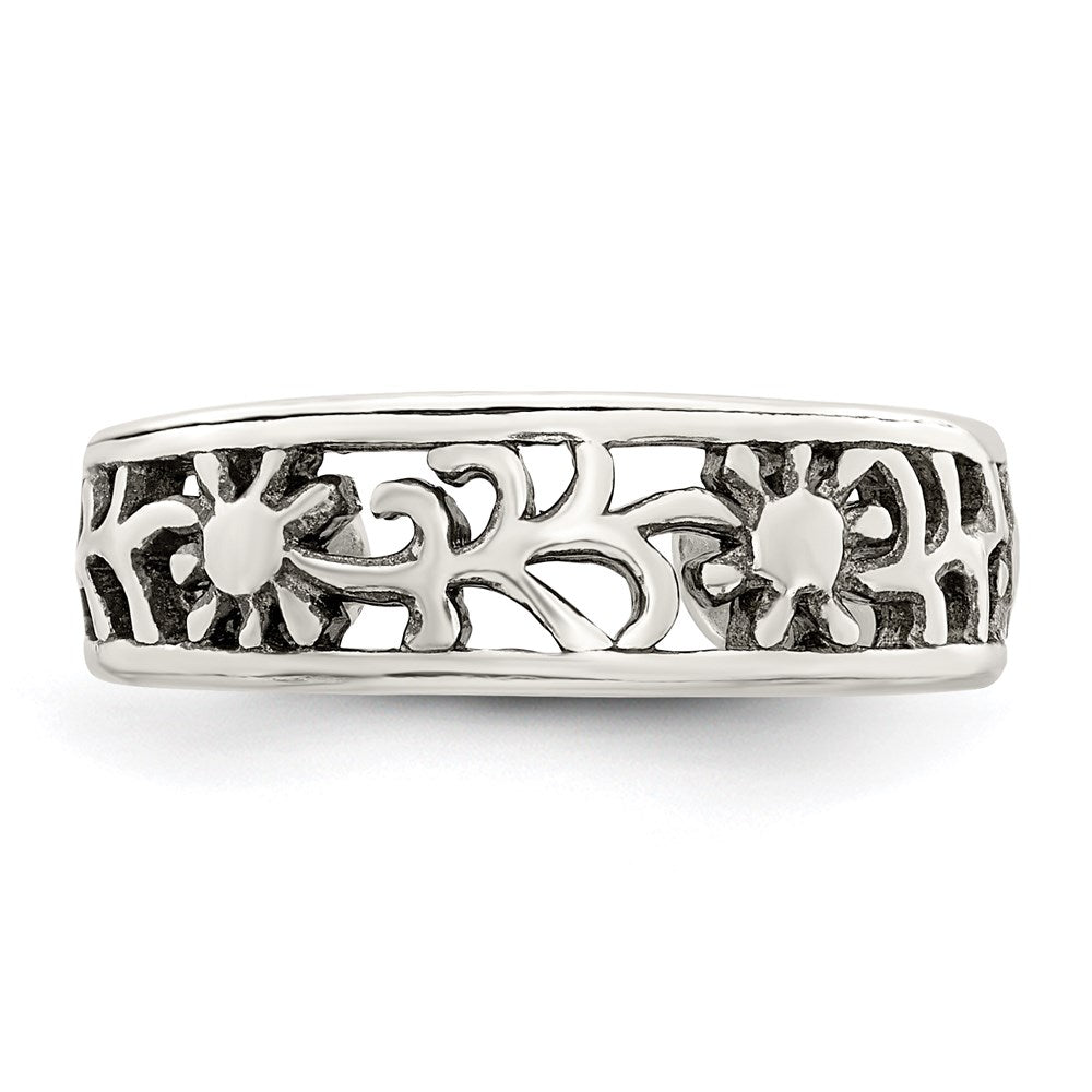 Sterlingsilber Antikisiert Blumen Zehenring