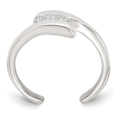 Sterlingsilber Poliert 3 Stein Zirkonia Bypass Verstellbar Zehenring