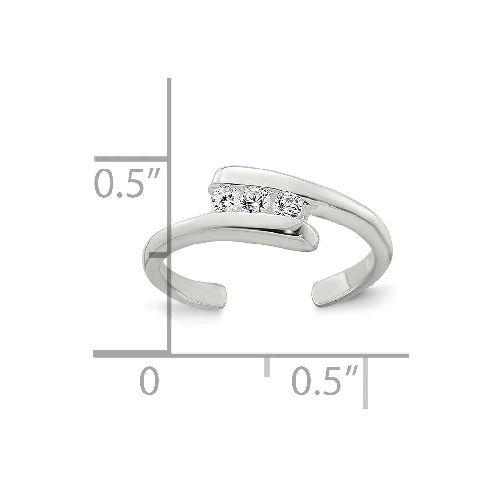 Sterlingsilber Poliert 3 Stein Zirkonia Bypass Verstellbar Zehenring