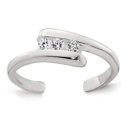 Sterlingsilber Poliert 3 Stein Zirkonia Bypass Verstellbar Zehenring