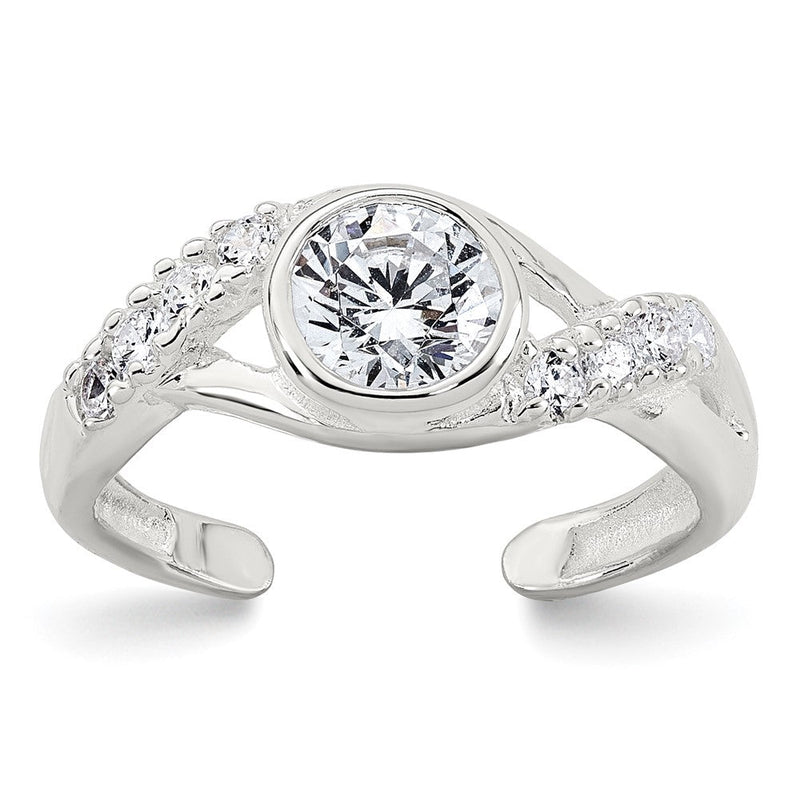 Sterlingsilber Poliert Fantasie Zirkonia Gedreht Sides Verstellbar Zehenring