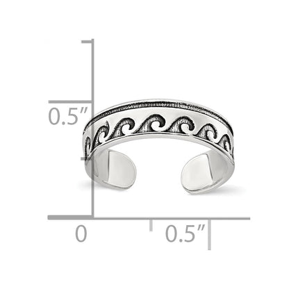 Sterlingsilber Poliert und Antikisiert Waves Zehenring