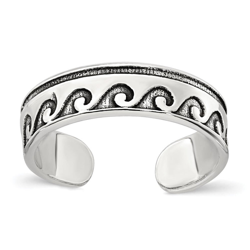 Sterlingsilber Poliert und Antikisiert Waves Zehenring