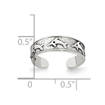 Sterlingsilber Poliert und Antikisiert Delfin Zehenring