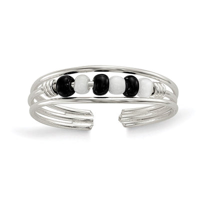 Sterlingsilber Schwarz & Weiß Gekugelt Zehenring