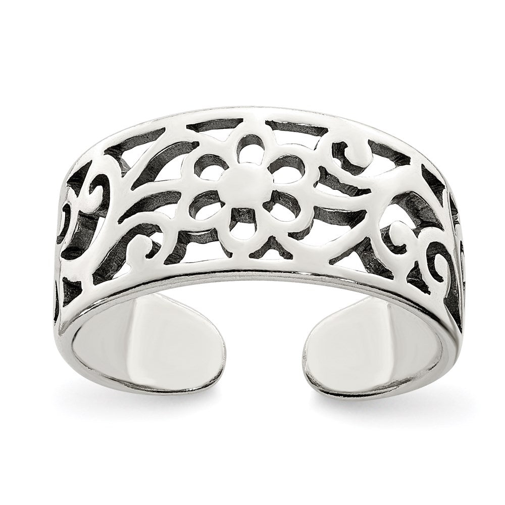 Sterlingsilber Antikisiert Blumen Zehenring