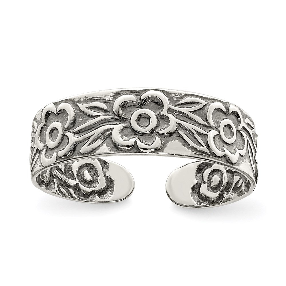 Sterlingsilber Antikisiert Blumen Zehenring
