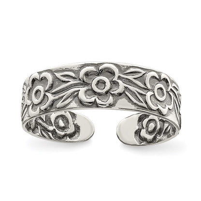 Sterlingsilber Antikisiert Blumen Zehenring