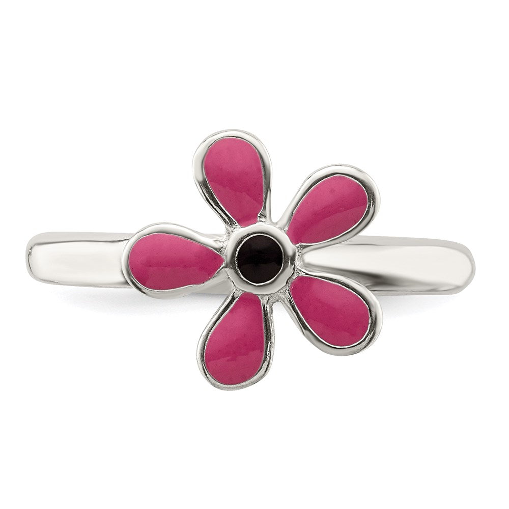 Sterlingsilber Rosa Emailliert Blumen Zehenring