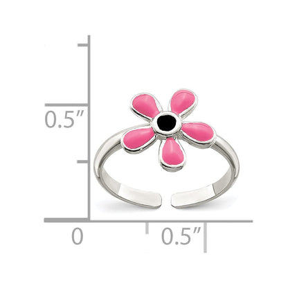 Sterlingsilber Rosa Emailliert Blumen Zehenring