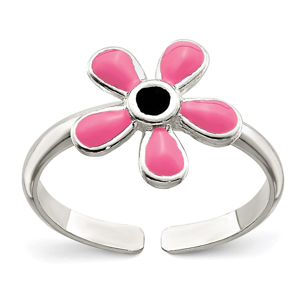 Sterlingsilber Rosa Emailliert Blumen Zehenring