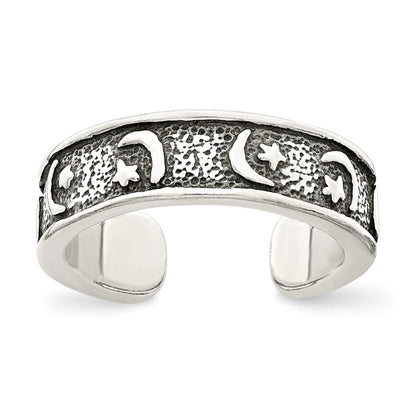 Sterlingsilber Antikisiert Mond & Stern Zehenring