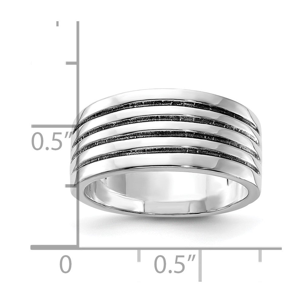 Sterlingsilber Poliert & Antikisiert Ribbed Ring