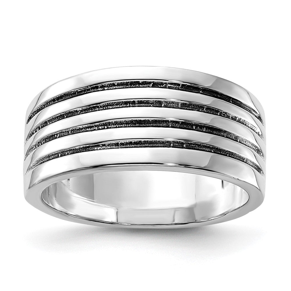 Sterlingsilber Poliert & Antikisiert Ribbed Ring