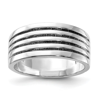 Sterlingsilber Poliert & Antikisiert Ribbed Ring