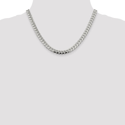 Sterlingsilber 7.35mm Gewölbt mit Seite Diamantiert Panzer Halskette