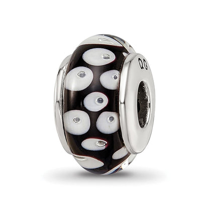 Sterlingsilber Reflections Schwarz/white Hand-blown Glas Perle
