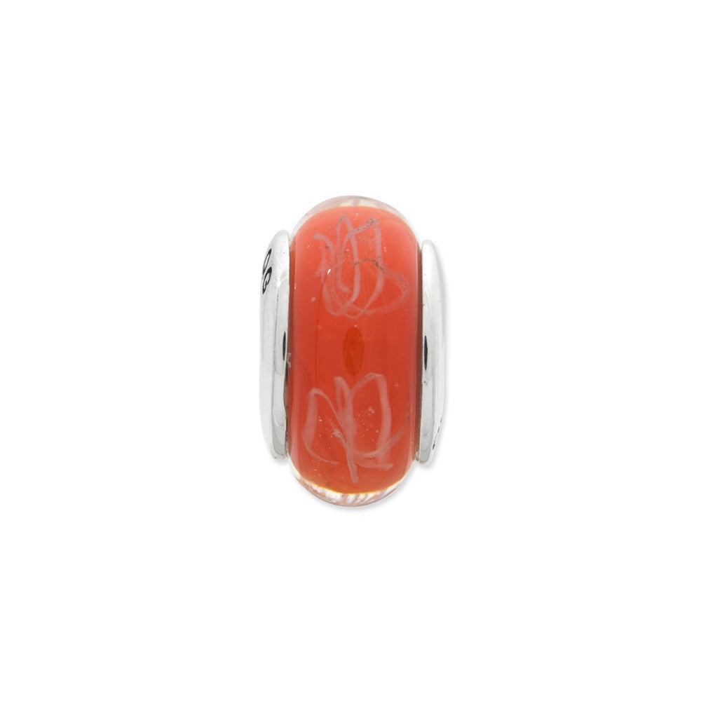 Sterlingsilber Reflections Orange/white Scribbles Hand-blown Glas Perle