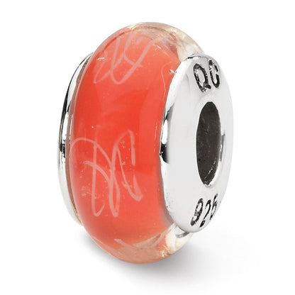 Sterlingsilber Reflections Orange/white Scribbles Hand-blown Glas Perle