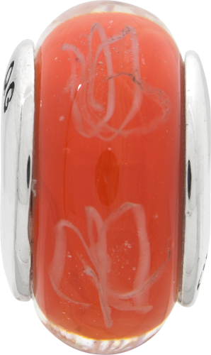 Sterlingsilber Reflections Orange/white Scribbles Hand-blown Glas Perle