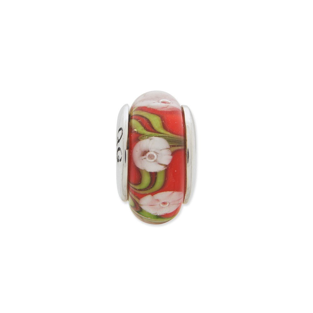 Sterlingsilber Reflections Rot/white Blumen Hand-blown Glas Perle
