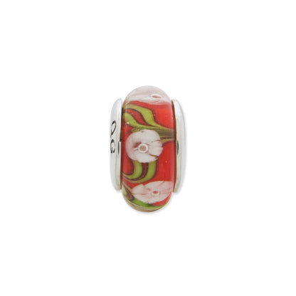 Sterlingsilber Reflections Rot/white Blumen Hand-blown Glas Perle