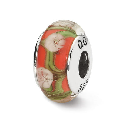 Sterlingsilber Reflections Rot/white Blumen Hand-blown Glas Perle