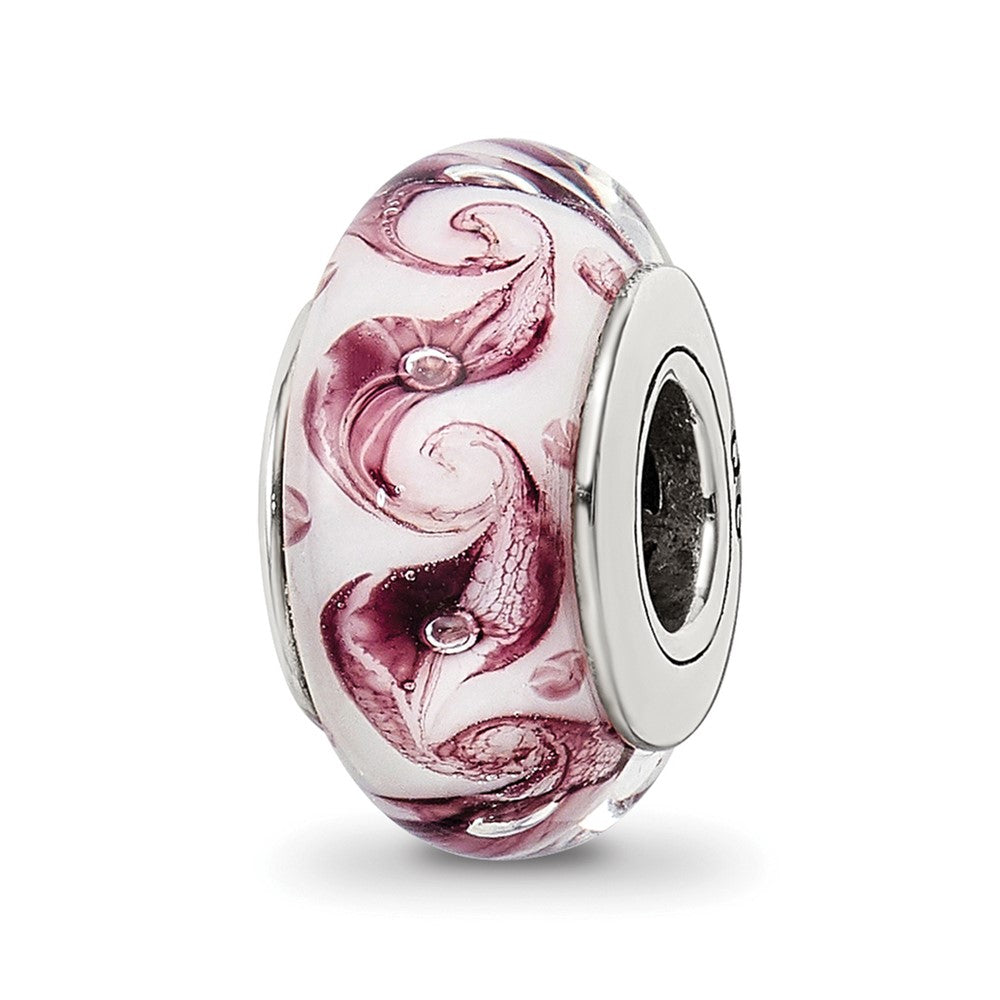 Sterlingsilber Reflections Weiß/mauve Wirbel Hand-blown Glas Perle
