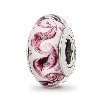 Sterlingsilber Reflections Weiß/mauve Wirbel Hand-blown Glas Perle