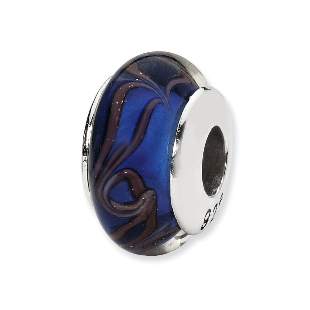 Sterlingsilber Reflections Blau/brown Wirbel Hand-blown Glas Perle
