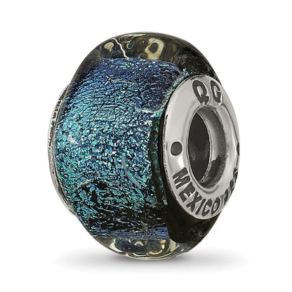 Sterlingsilber Reflections Blau Dichroic Glas Quadratisch Perle