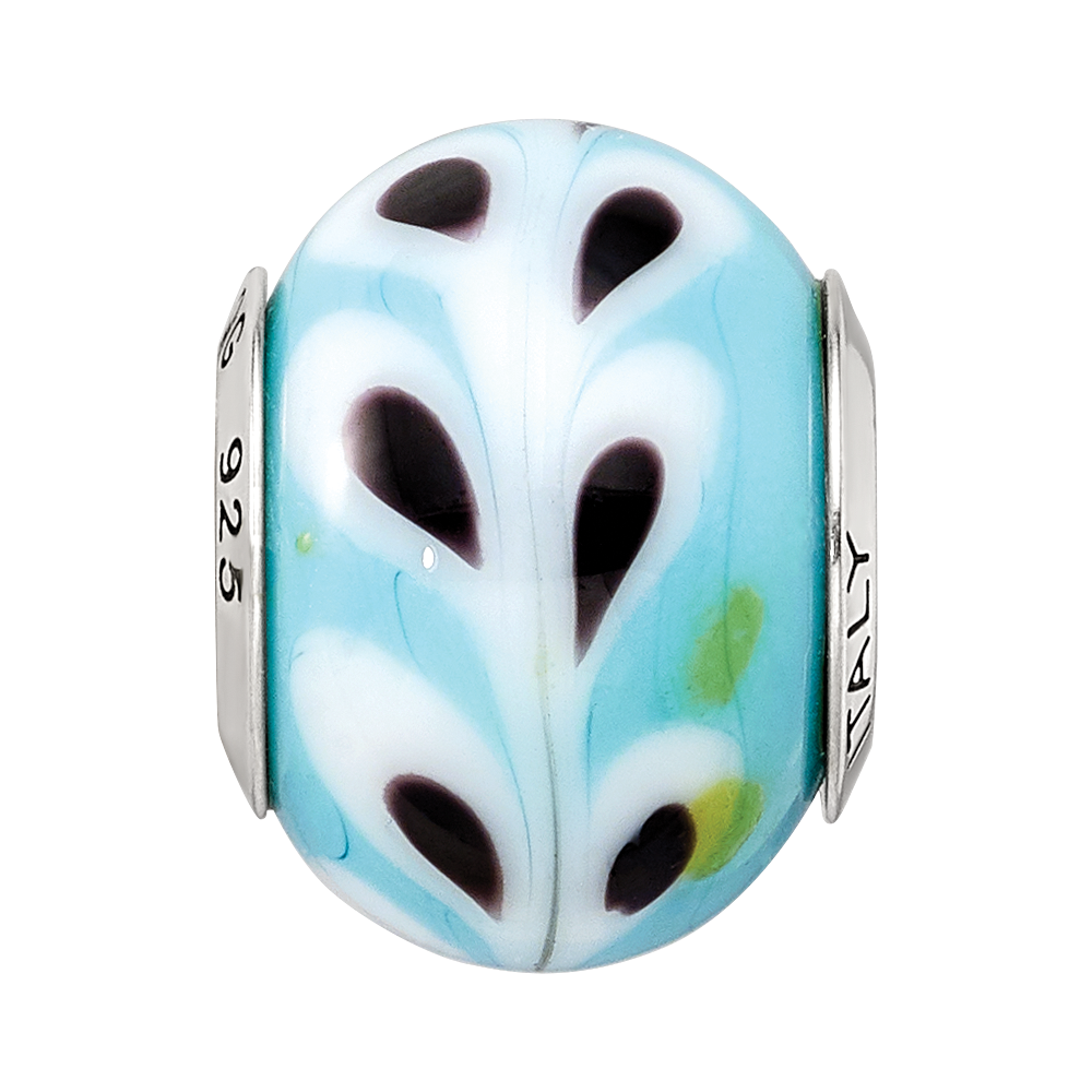 Sterlingsilber Reflections Lt. Blau/white/black Italienisch Murano Perle
