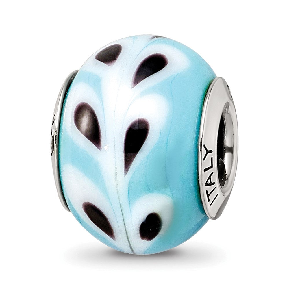 Sterlingsilber Reflections Lt. Blau/white/black Italienisch Murano Perle