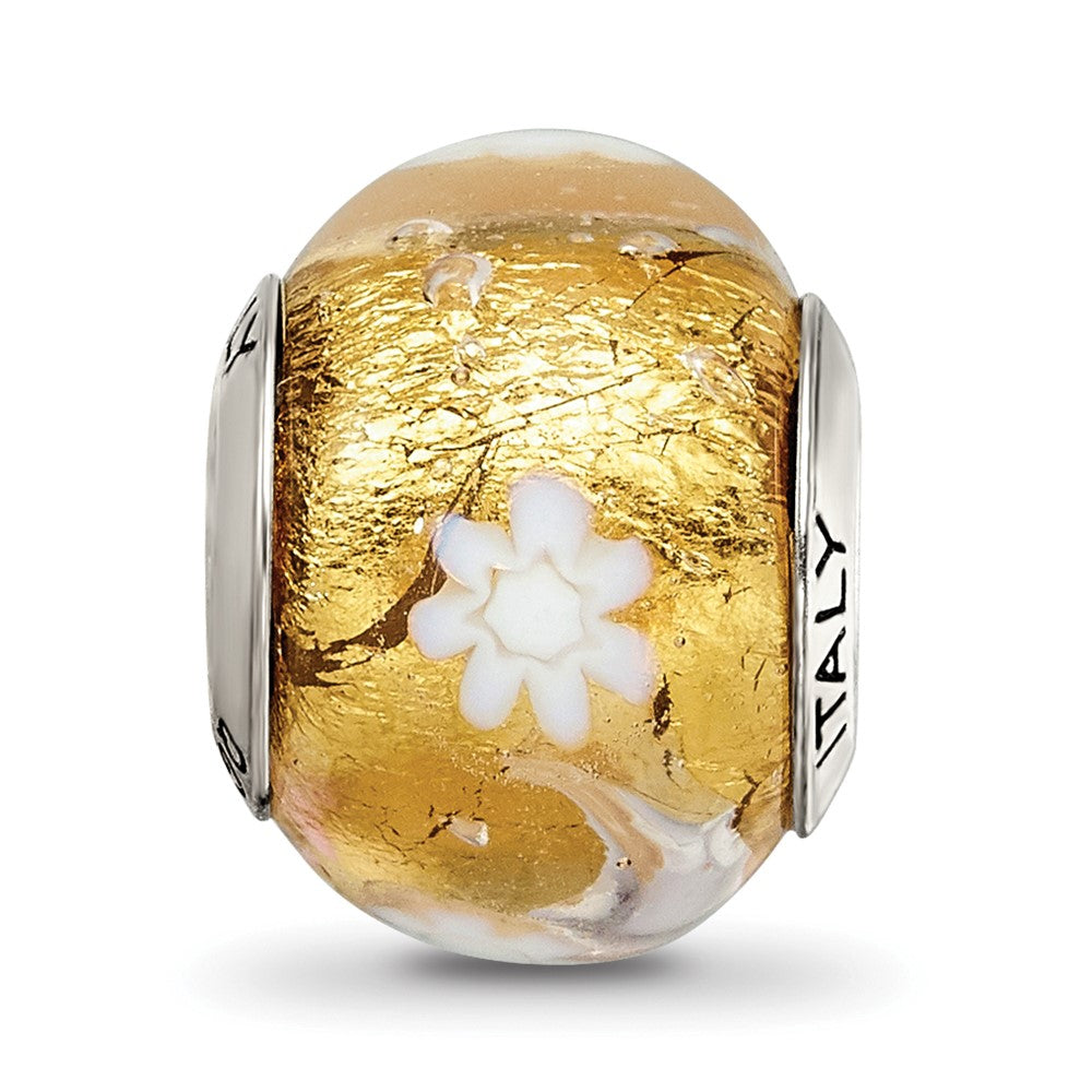 Sterlingsilber Reflections Gold/white Blume Italienisch Murano Perle