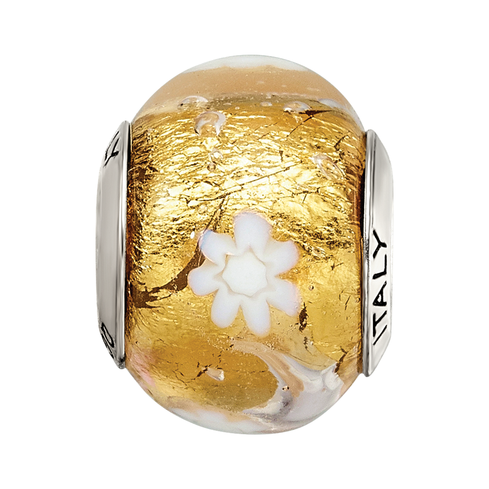 Sterlingsilber Reflections Gold/white Blume Italienisch Murano Perle