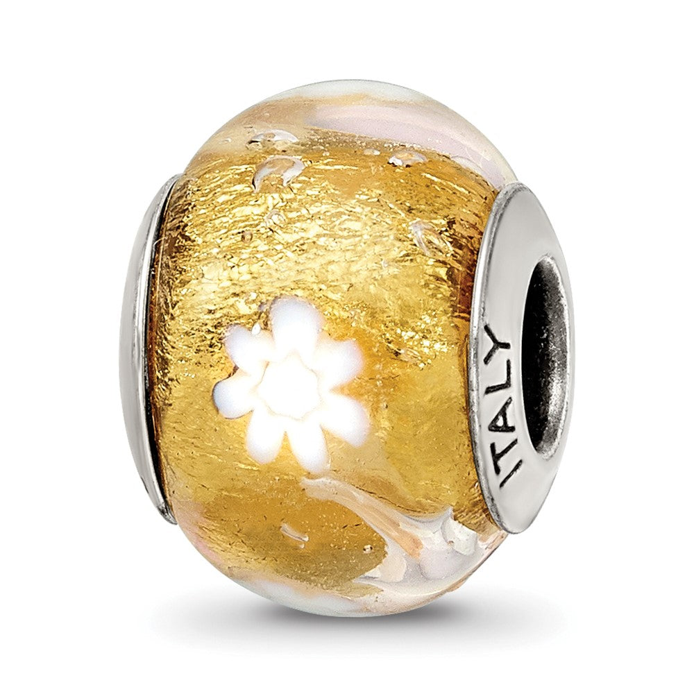 Sterlingsilber Reflections Gold/white Blume Italienisch Murano Perle