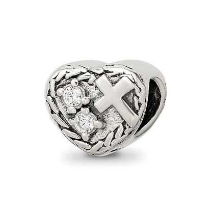 Sterlingsilber Reflections Zirkonia und Kreuz Herz Perle