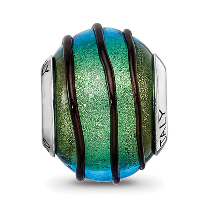 Sterlingsilber Reflections Teal mit Schwarz Stripes Italienisch Murano Perle