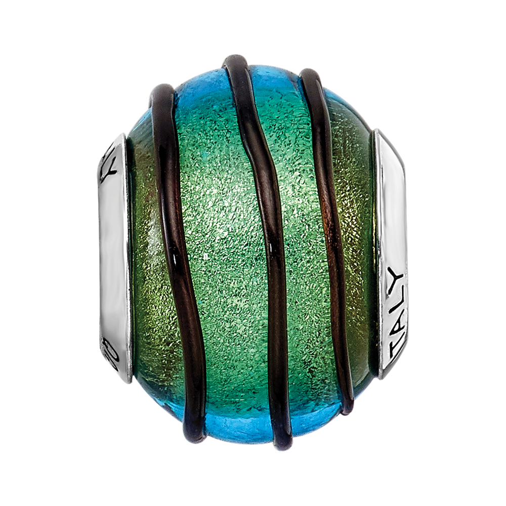 Sterlingsilber Reflections Teal mit Schwarz Stripes Italienisch Murano Perle